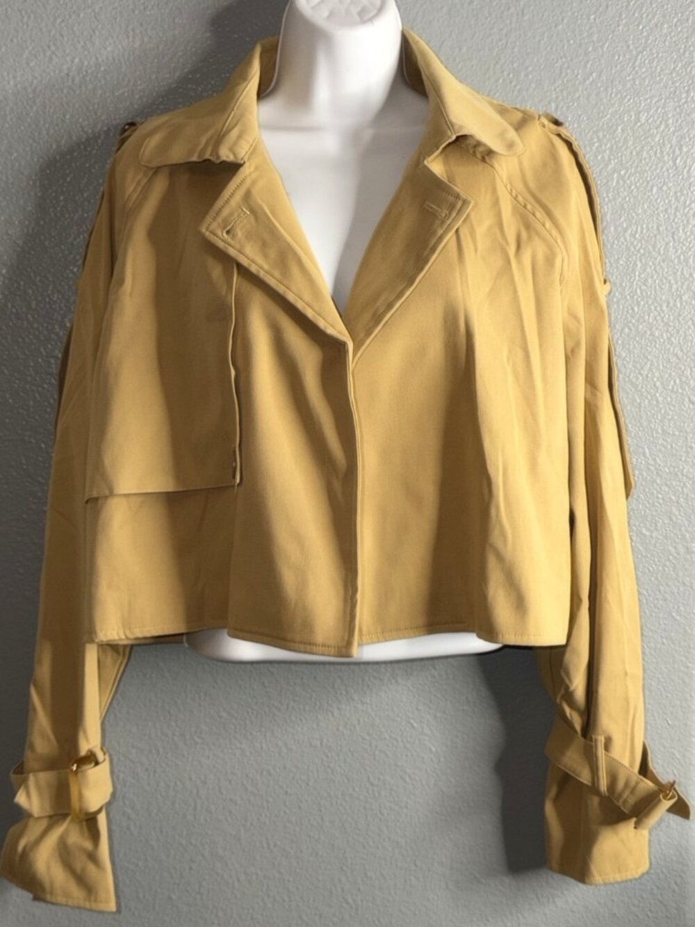 Cropped Trench Jacket Camel Open Front Size XL